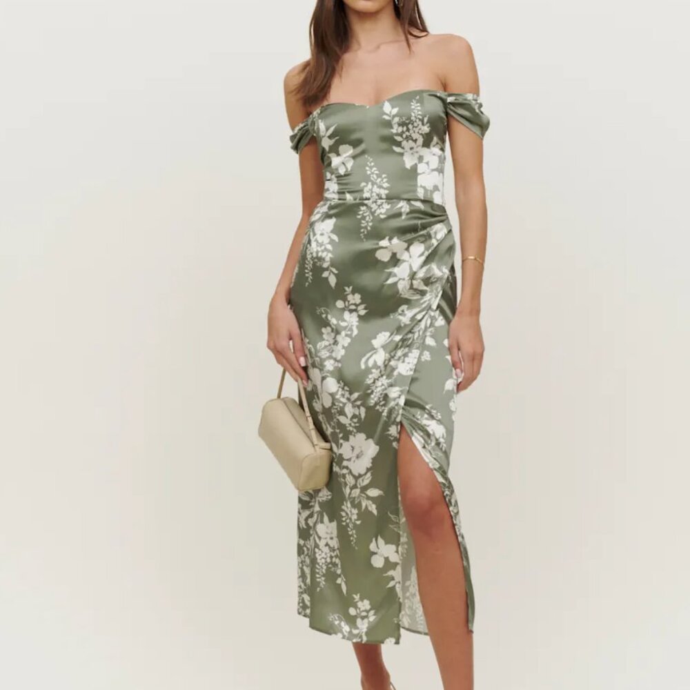 Reformation Genesis Silk Dress Green - Size 0
